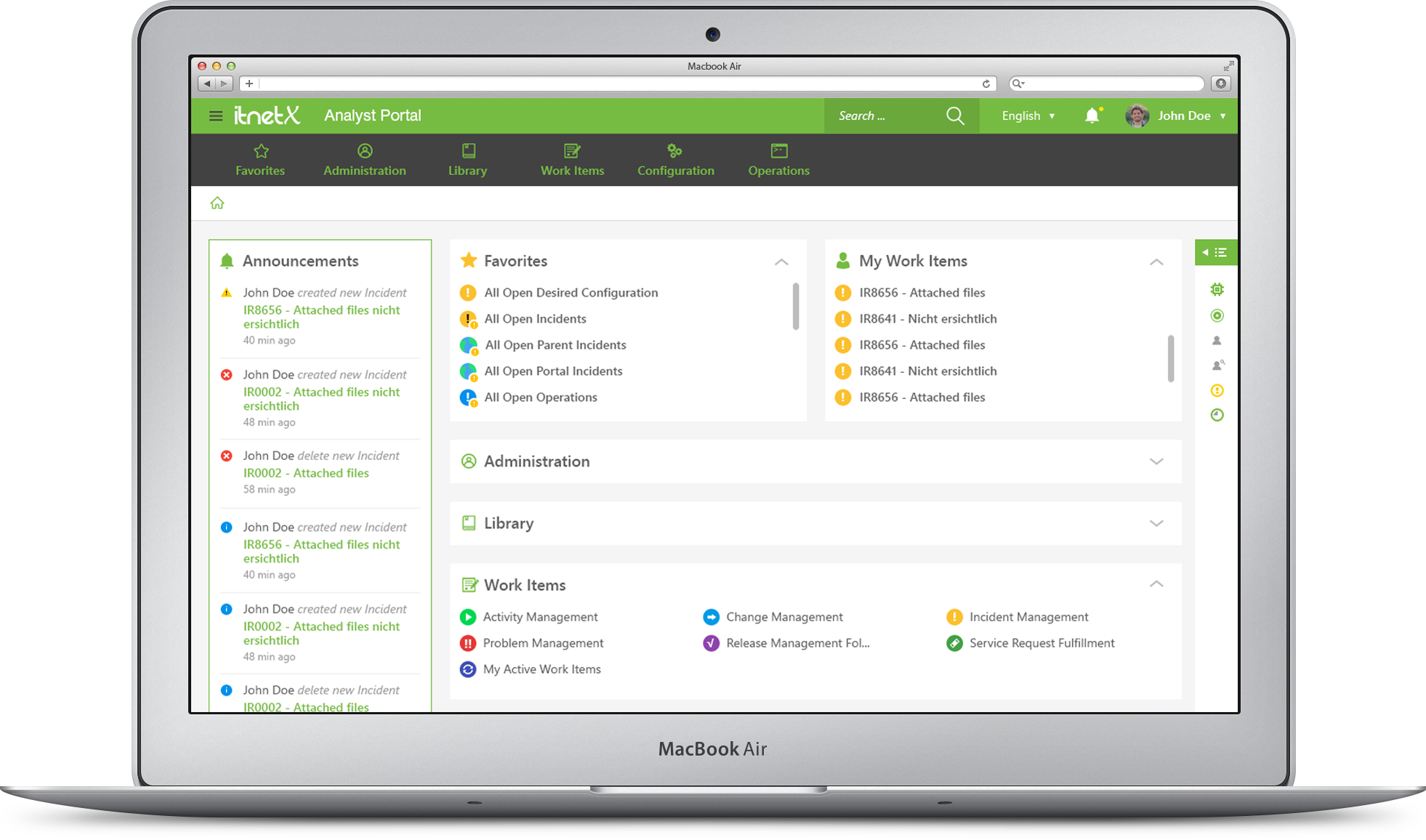 itnetX ITSM Portal: Analyst interface