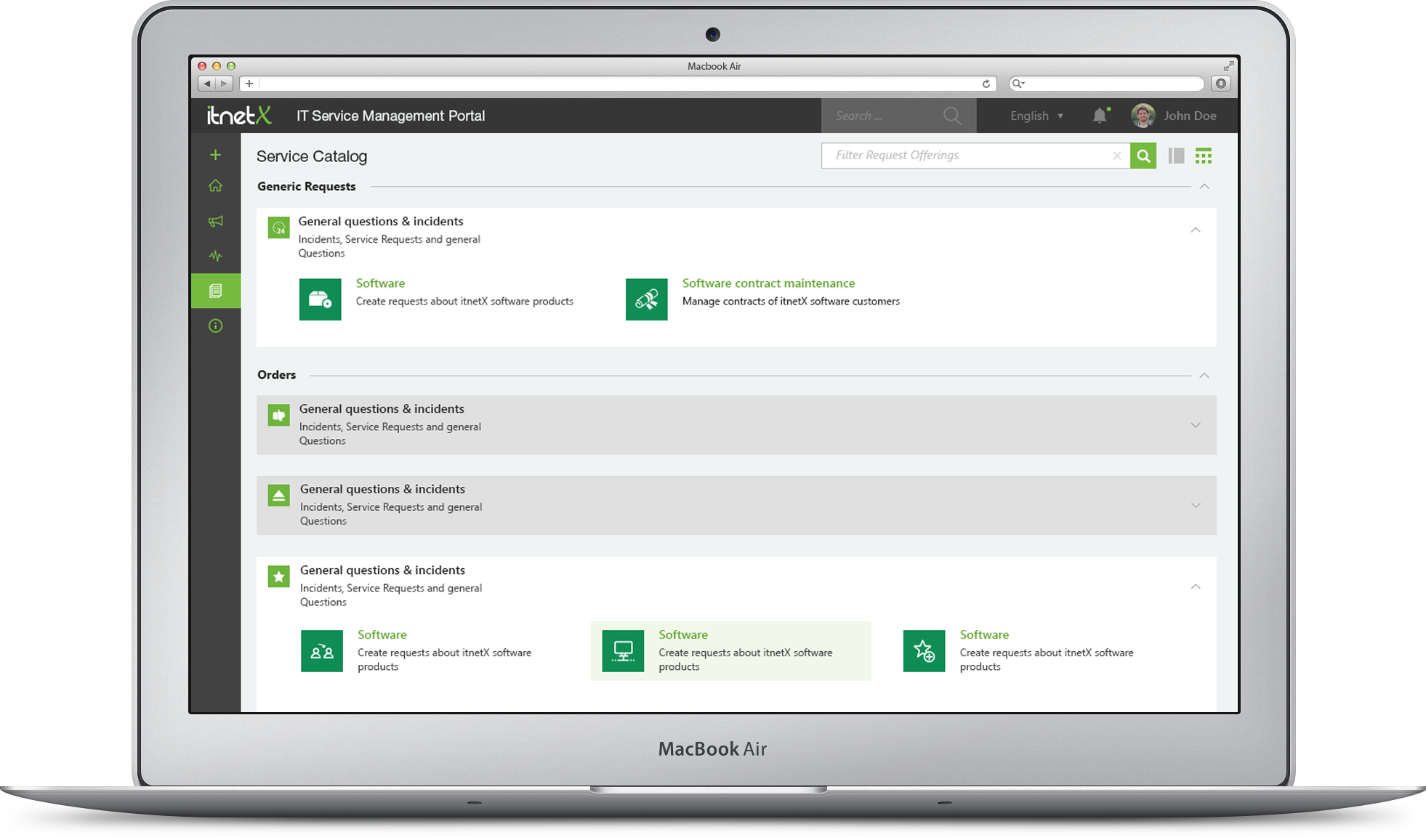 itnetX ITSM Portal: End-user interface