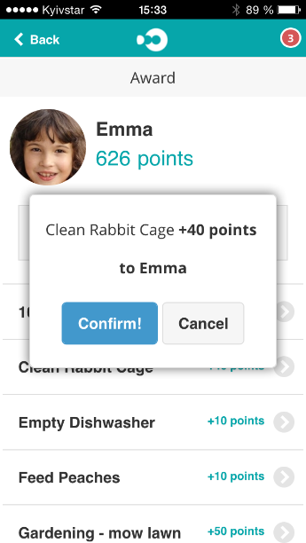 DooApp. Awards list and confirmation for completing a task - 2